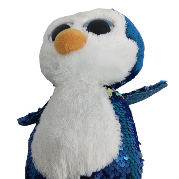 TY Flippables Payton 9" Penguin Beanie Babies Toy Sequins Blue and White - Picture 2 of 8